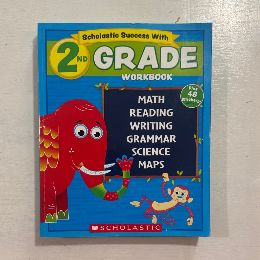 Scholastic 2nd Grade Workbook — Bright Blue Cover with Red Elephant